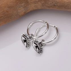 E761 - 925 Silver seeing eye and hoop earrings