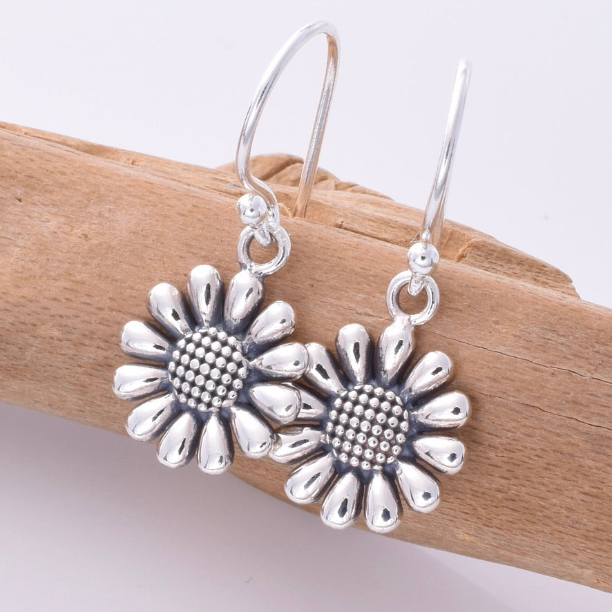 Silver sunflower earrings sale