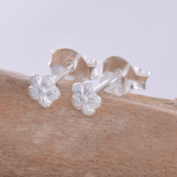 S597 - Tiny silver hibiscus stud earrings