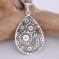P742 - Silver teardrop flower pendant