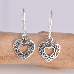 E294 - Silver Filligree Heart Earrings