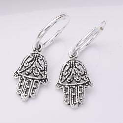 E738 - 925 Silver hamsa hoop earrings