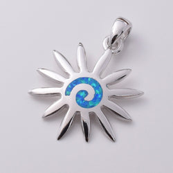 P889 - 925 Silver Sunburst and synthetic blue opal
