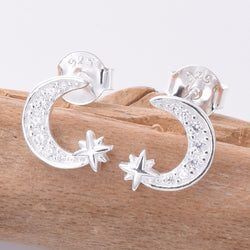 S718 - 925 Silver crescent moon stud earrings