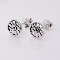 S754 - 925 silver evil eye disc stud earrings