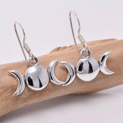 E638 - Sterling silver triple moon drop earrings