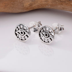 S754 - 925 silver evil eye disc stud earrings