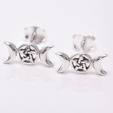 S614 - Silver triple moon stud earrings