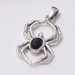 P863 - 925 Silver spider w/black agate pendant