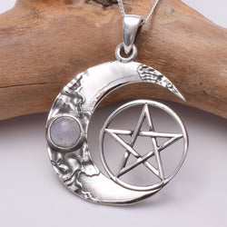 P812 - 925 Silver Moon pentagram pendant