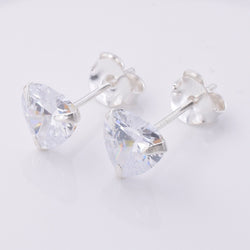 S737 - 925 Silver 6mm CZ heart stud earrings