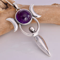 P395 - 925 silver amethyst Goddess with triple moon pendant