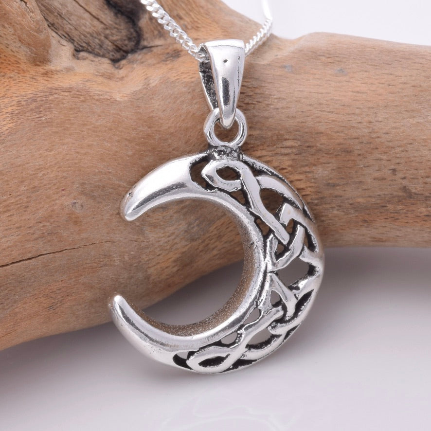 P348 Silver Celtic moon pendant