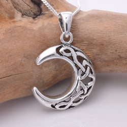 P348 Silver Celtic moon pendant