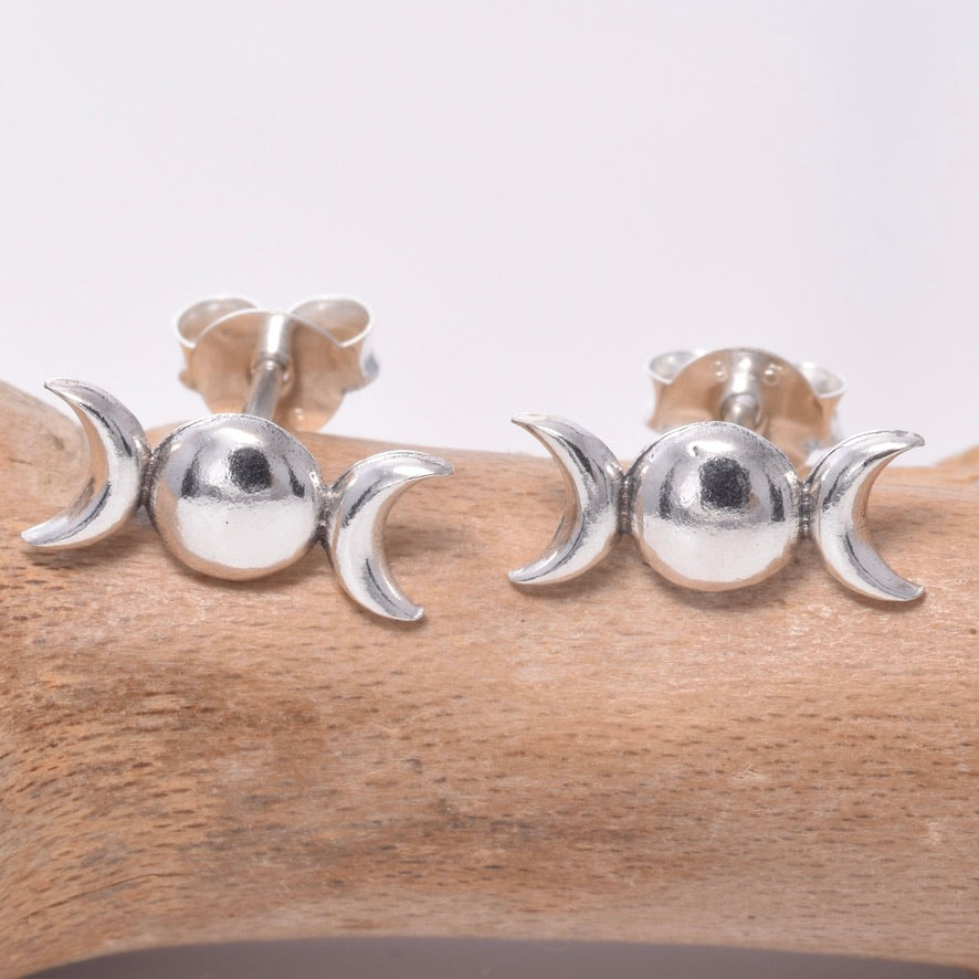 S613 - Silver triple moon stud earrings