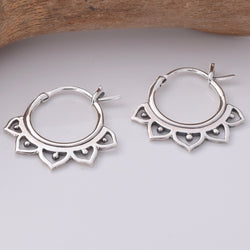 E727 - 925 Silver mandala 12mm hoop earrings