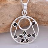 P677 - Black disc and daisy pendant
