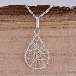 P094 - Silver wire wrap teardrop pendant