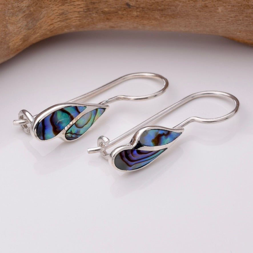 E764 - 925 Silver and abalone leaf earrings