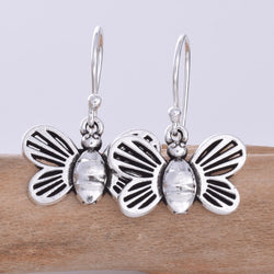 E621 - Silver bee drop earrings