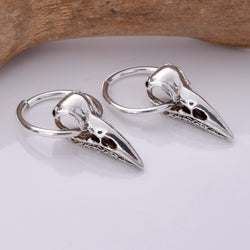 E731 - 925 Silver raven skull hoop earrings