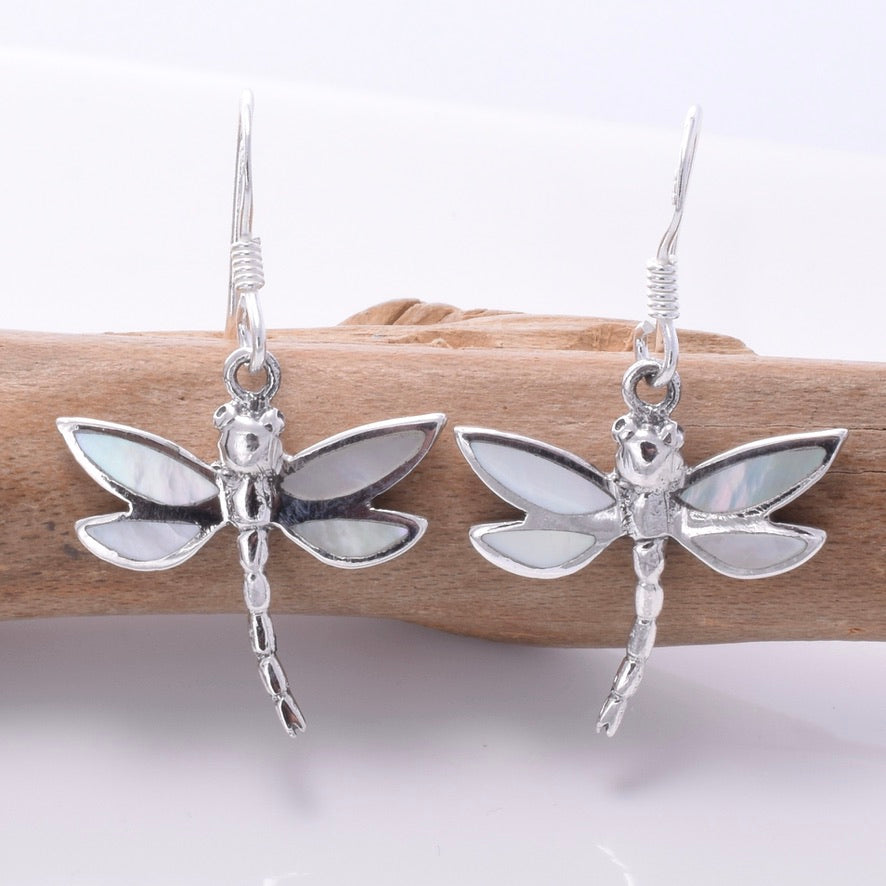 E698 - 925 and MOP dragonfly earrings