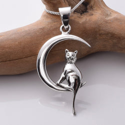 P885 - 925 Silver Cat in the Moon pendant