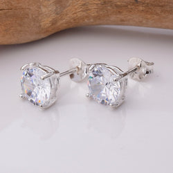S763 - 925 silver 7mm CZ casting stud earrings