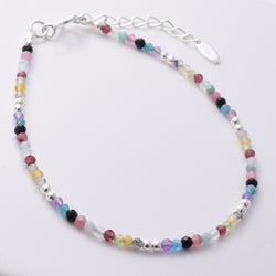 B025 - Silver and mix gemstones and 925 bead bracelet
