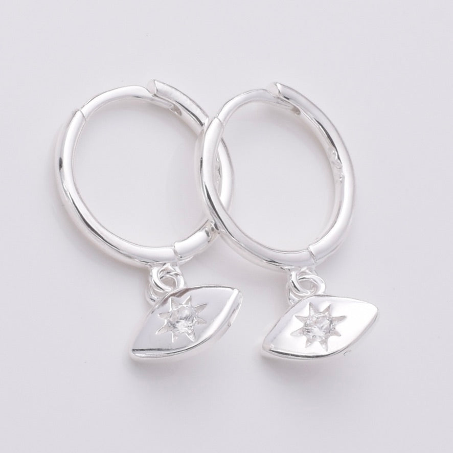 E770 - 925 Silver and CZ stone eye shape hoop
