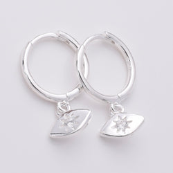 E770 - 925 Silver and CZ stone eye shape hoop