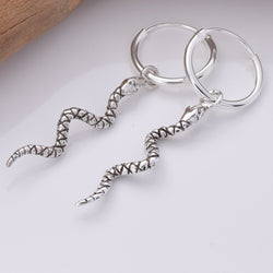 E739 - 925 Silver snake hoop earrings