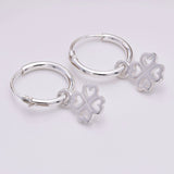 E643 - Silver hoop and four leaf clover