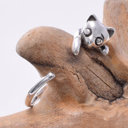 R188 - 925 silver cute cat hug ring