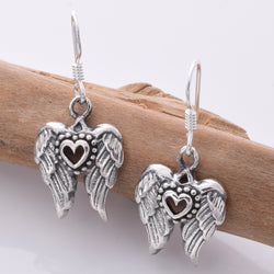 E742 - 925 Silver angel wing and heart earrings
