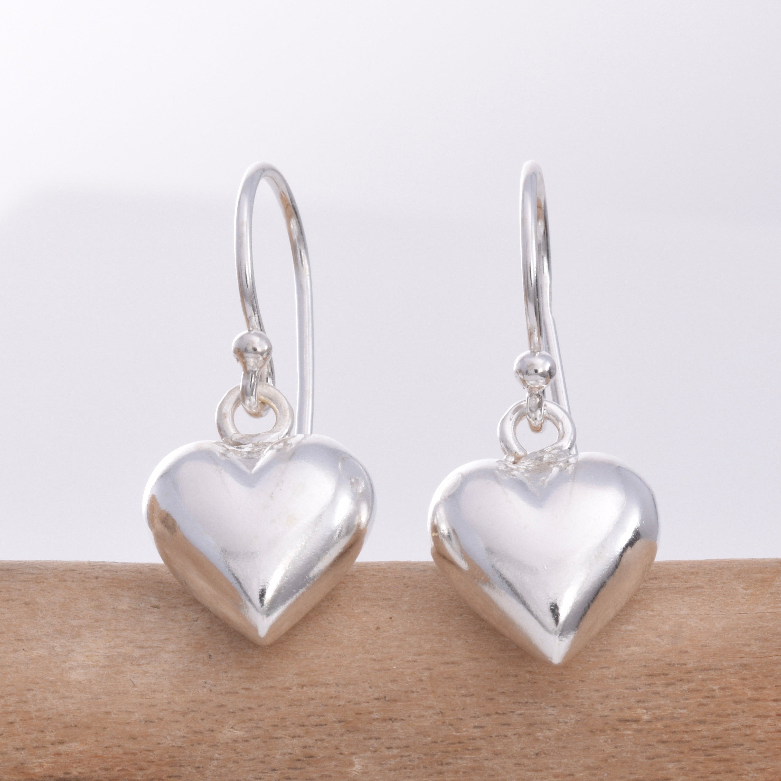 Heart Hoop Earrings Large Sterling Silver Puffy Heart Dangle Huggie Earring