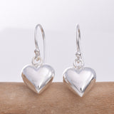 E487 Silver Puff heart drop earring
