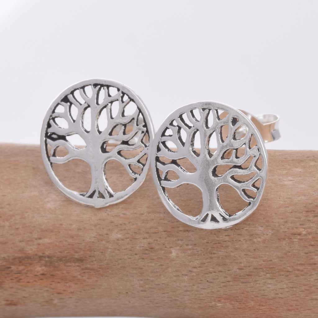 Silver tree of lie stud earrings