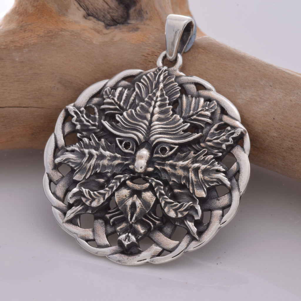 Solid silver green man pendant