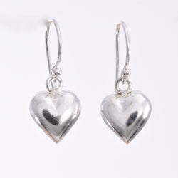 E487 Silver Puff heart drop earring