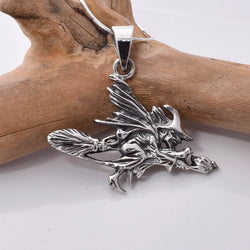 P938 - 925 Flying witch sterling silver pendant
