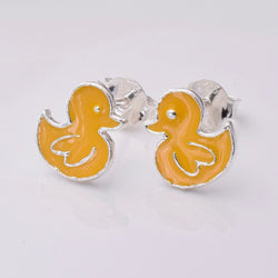 S542 - Cute yellow duck silver stud earrings