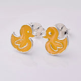 S542 - Cute yellow duck silver stud earrings