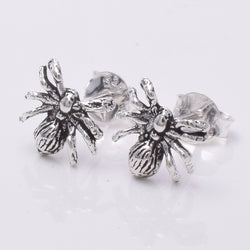 S651 - Silver spider stud earrings