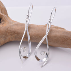 E247 - Silver long scroll teardrop earrings