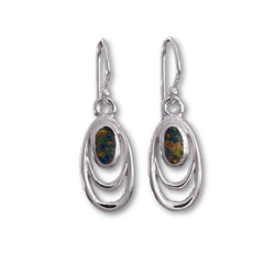 E554 - Double oval wire and fire opal earrings