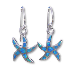 E586 - Silver Starfish "Blue opal" earrings