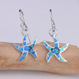 E586 - Silver Starfish "Blue opal" earrings