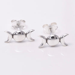 S613 - Silver triple moon stud earrings