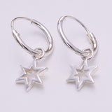E645 - Silver hoop and six point star earrings